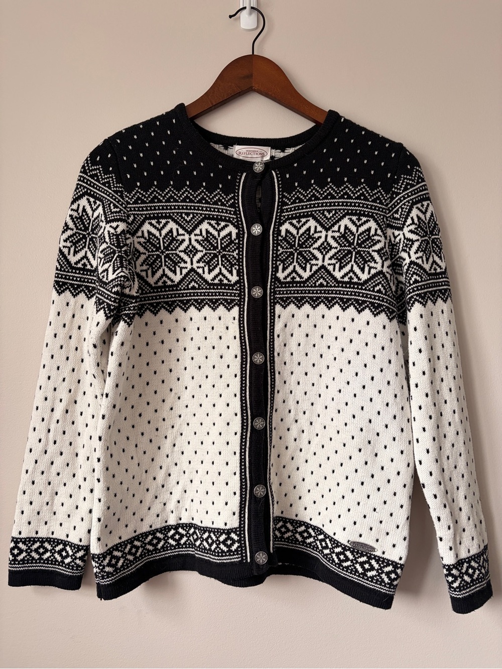 Northern Reflections Fair Isle Snowflake Button Front Cardigan Sweater Small S